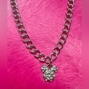 Disney Mickey Mouse Head Pendant With Crystals On A Silver Chain